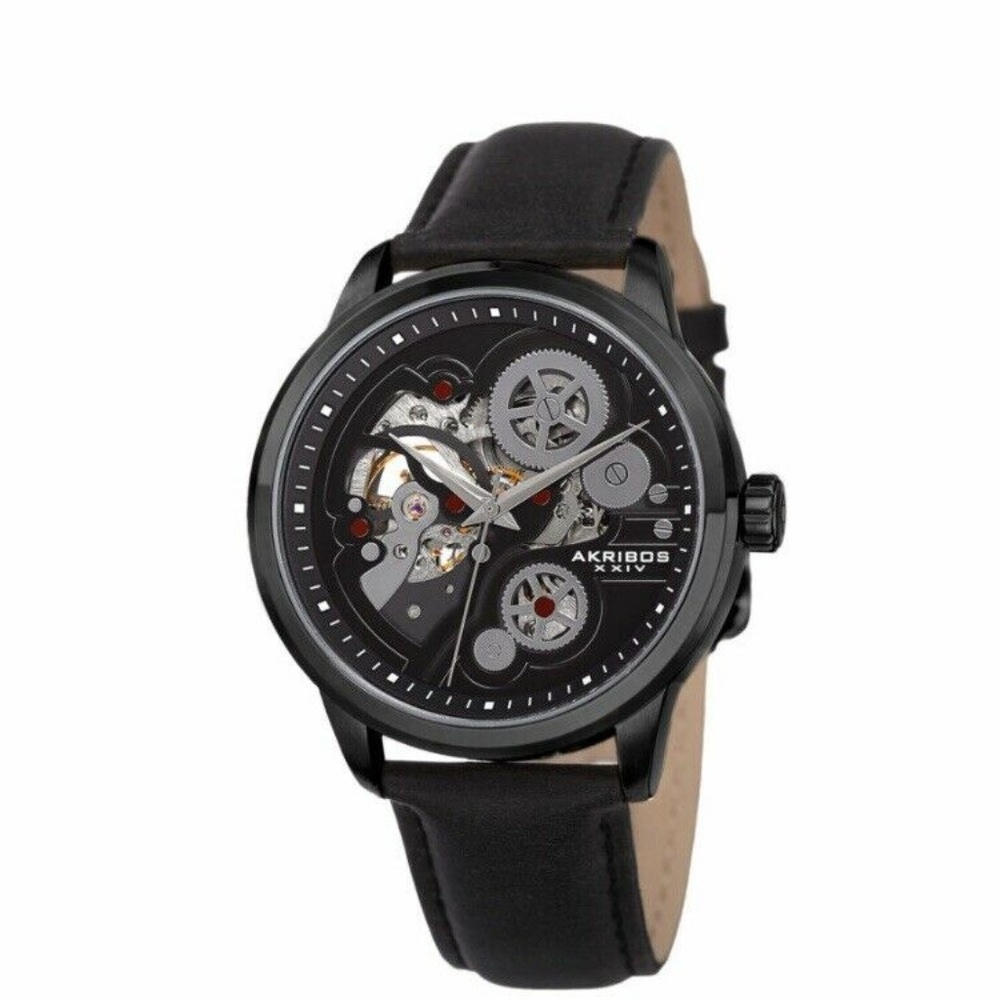 AKRIBOS XXIV Men’s Skeleton Dial Leather Watch